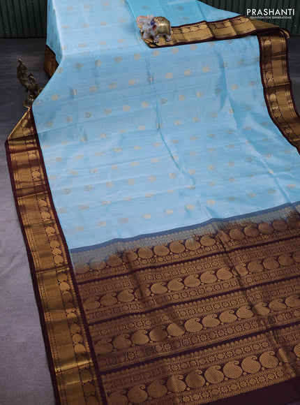 Kuppadam silk cotton saree light blue and deep maroon with annam zari woven buttas and zari woven border