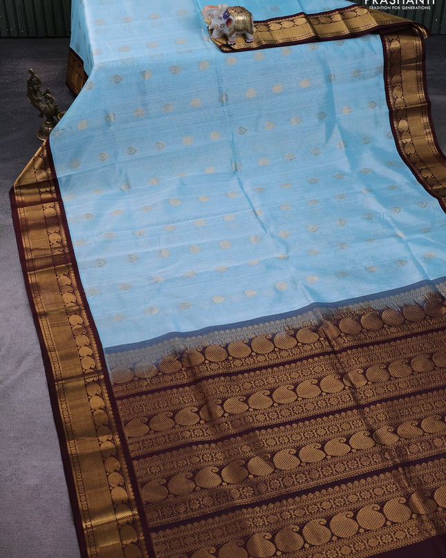 Kuppadam silk cotton saree light blue and deep maroon with annam zari woven buttas and zari woven border