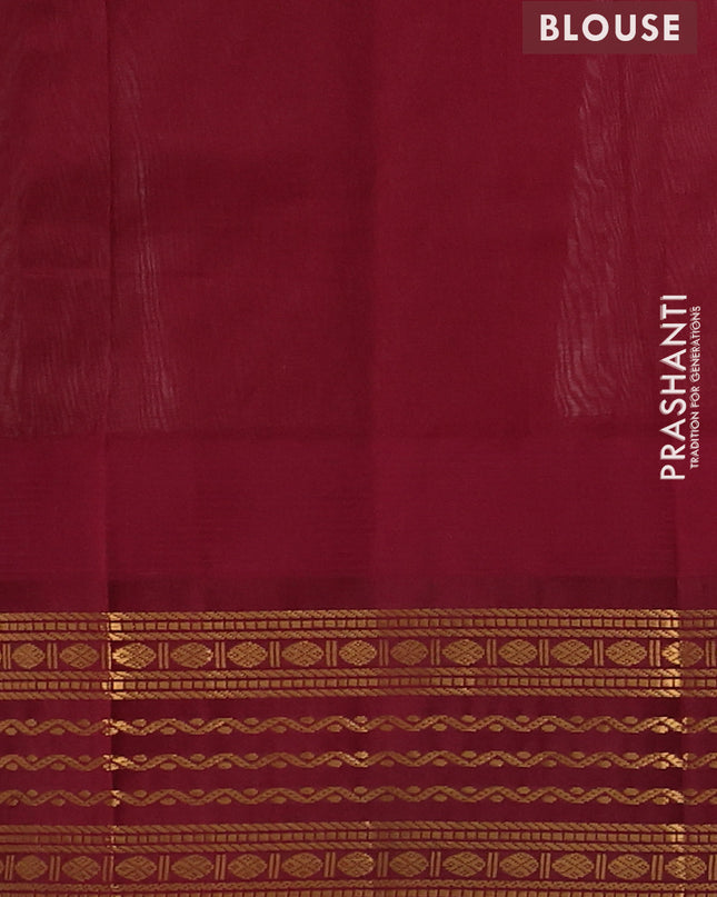 Kuppadam silk cotton saree cream and maroon with zari woven buttas and temple design zari woven border