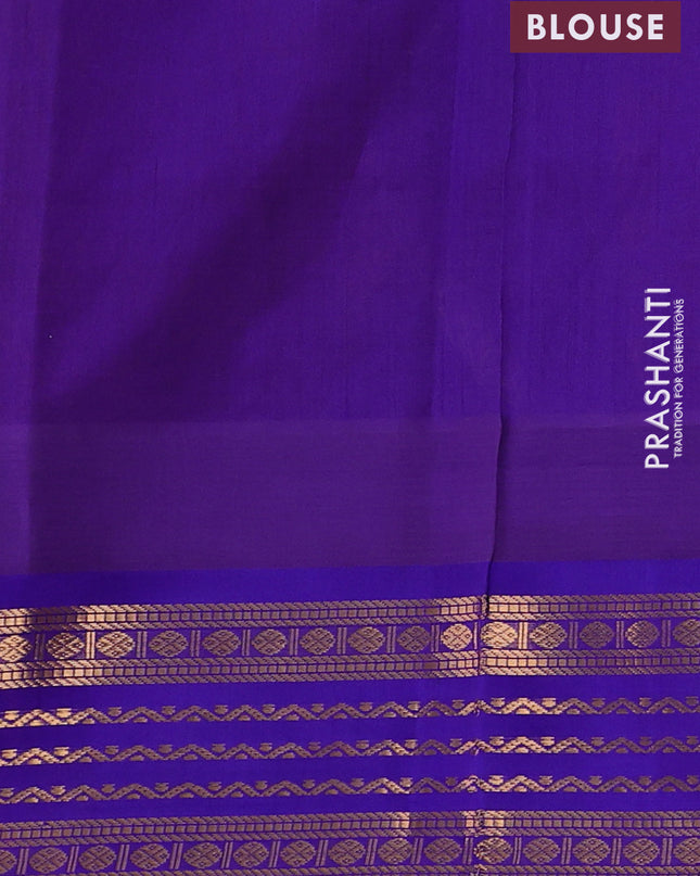 Kuppadam silk cotton saree orange and blue with zari woven buttas and temple design zari woven border