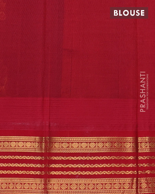 Kuppadam silk cotton saree peacock blue and red with zari woven buttas and temple design zari woven border