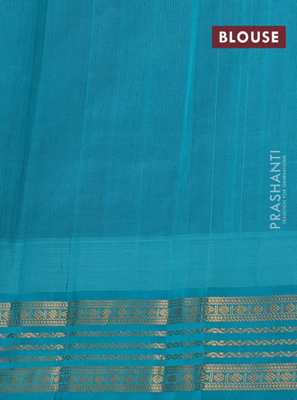 Kuppadam silk cotton saree blue and teal blue with zari woven buttas and temple design zari woven border