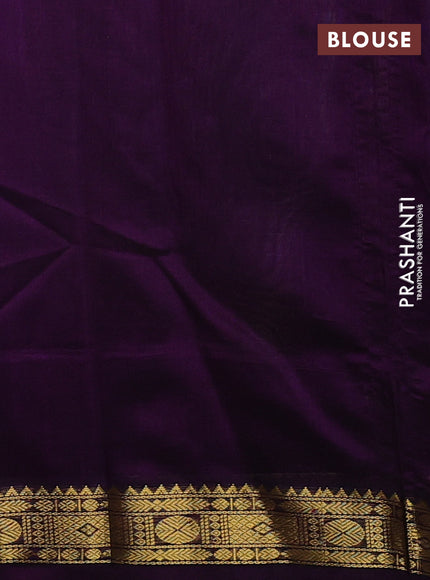 Kuppadam silk cotton saree cream and violet with allover thread woven checked pattern and rettapet zari woven border