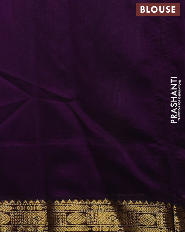 Kuppadam silk cotton saree cream and violet with allover thread woven checked pattern and rettapet zari woven border