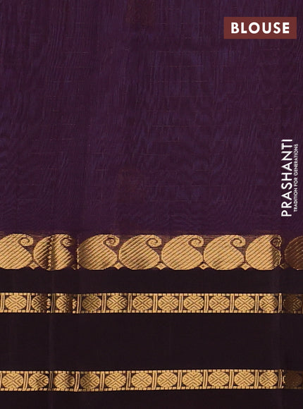 Kuppadam silk cotton saree lavender and coffee brown with allover zari checks & buttas and rettapet zari woven border