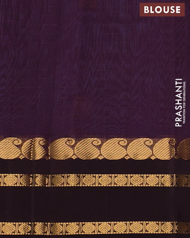 Kuppadam silk cotton saree lavender and coffee brown with allover zari checks & buttas and rettapet zari woven border