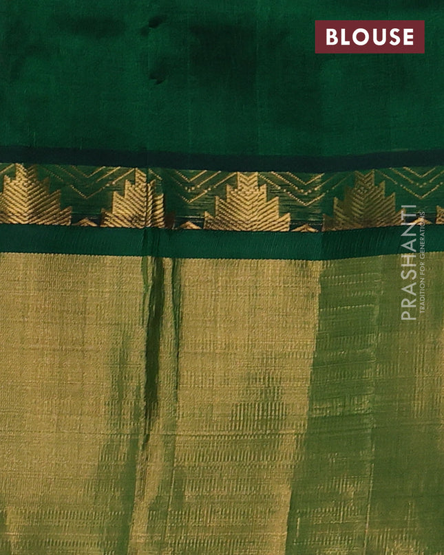 Kuppadam silk cotton saree dual shade of pink and green with allover zari checks & lakshadeepam weaves and temple design zari checked border