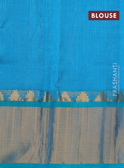 Kuppadam silk cotton saree pastel lavender and teal blue with allover zari checks & lakshadeepam weaves and temple design zari checked border
