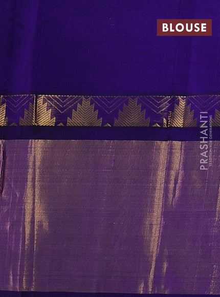 Kuppadam silk cotton saree lime yellow and blue with allover zari checks & lakshadeepam weaves and temple design zari checked border