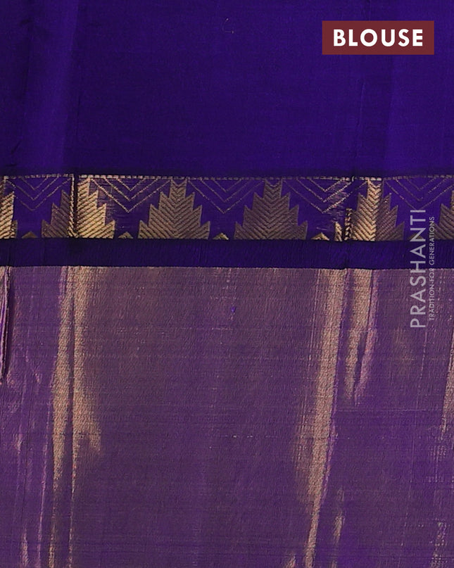 Kuppadam silk cotton saree lime yellow and blue with allover zari checks & lakshadeepam weaves and temple design zari checked border