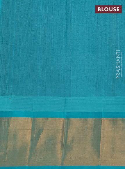 Kuppadam silk cotton saree deep maroon and teal blue with plain body and temple design zari checked border