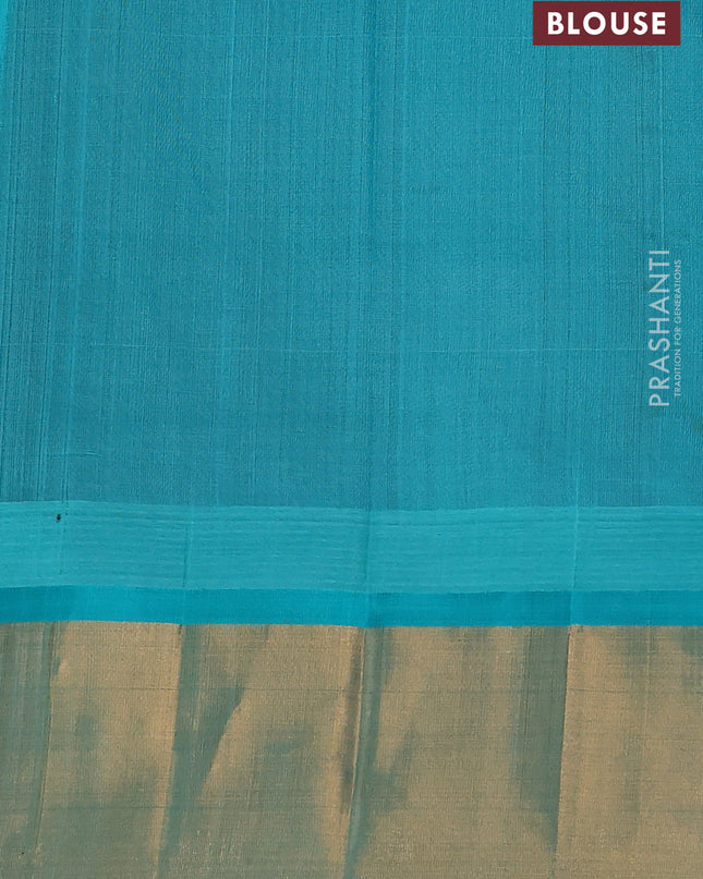 Kuppadam silk cotton saree deep maroon and teal blue with plain body and temple design zari checked border