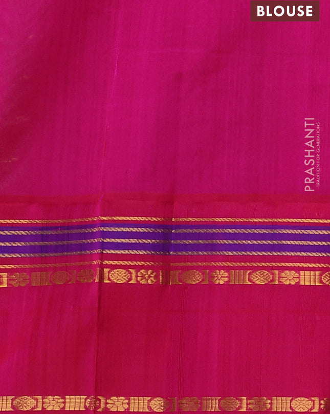 Kuppadam silk cotton saree teal shade and pink with allover zari checks & buttas and rettapet zari woven border