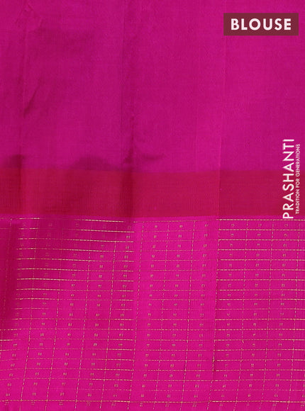 Kuppadam silk cotton saree navy blue and pink with plain body and temple design zari checked border