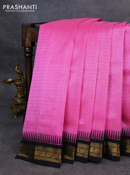 Kuppadam silk cotton saree candy pink and black with allover zari checks & lakshadeepam weaves and zari woven border