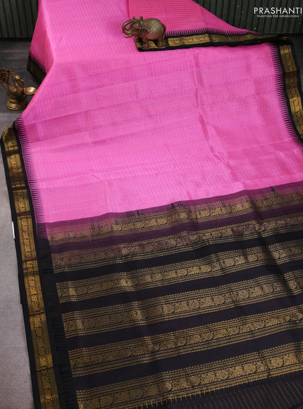 Kuppadam silk cotton saree candy pink and black with allover zari checks & lakshadeepam weaves and zari woven border