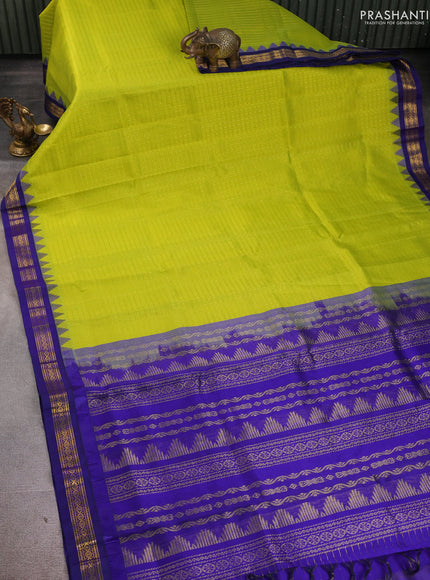Kuppadam silk cotton saree light green and blue with allover zari checks & lakshadeepam weaves and zari woven border