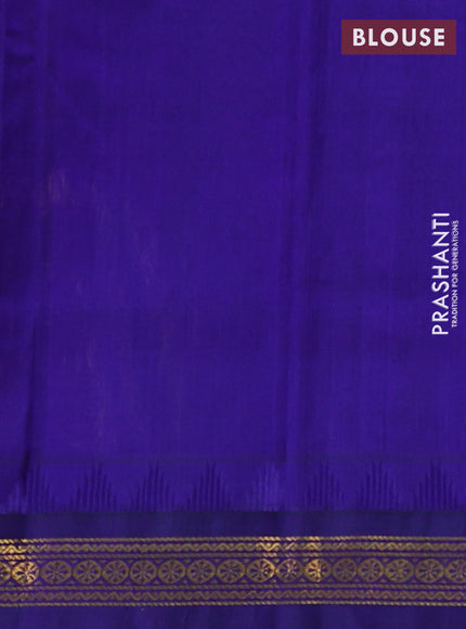 Kuppadam silk cotton saree light green and blue with allover zari checks & lakshadeepam weaves and zari woven border