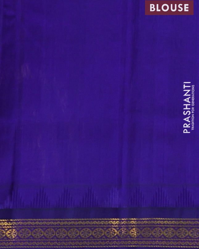 Kuppadam silk cotton saree light green and blue with allover zari checks & lakshadeepam weaves and zari woven border