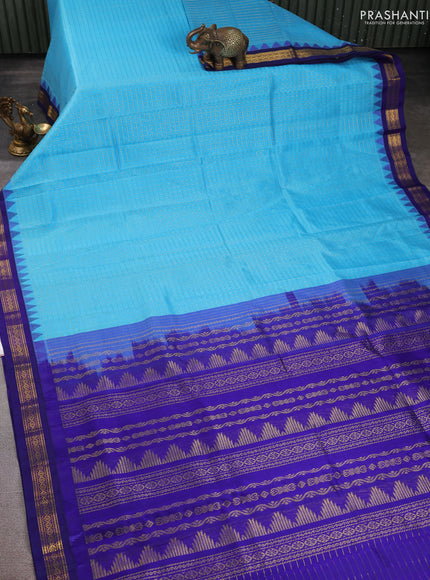 Kuppadam silk cotton saree cs blue and blue with allover zari checks & lakshadeepam weaves and zari woven border