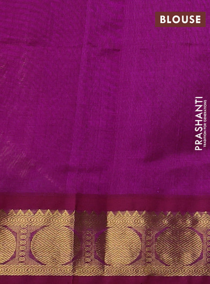 Silk Cotton saree teal green and purple with allover paalum pazhamum checks and zari woven korvai border