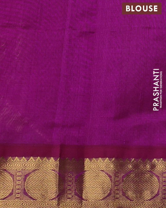 Silk Cotton saree teal green and purple with allover paalum pazhamum checks and zari woven korvai border