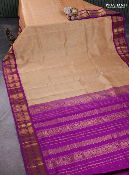 Silk Cotton saree sandal and blue with allover zari checks & buttas and zari woven korvai border