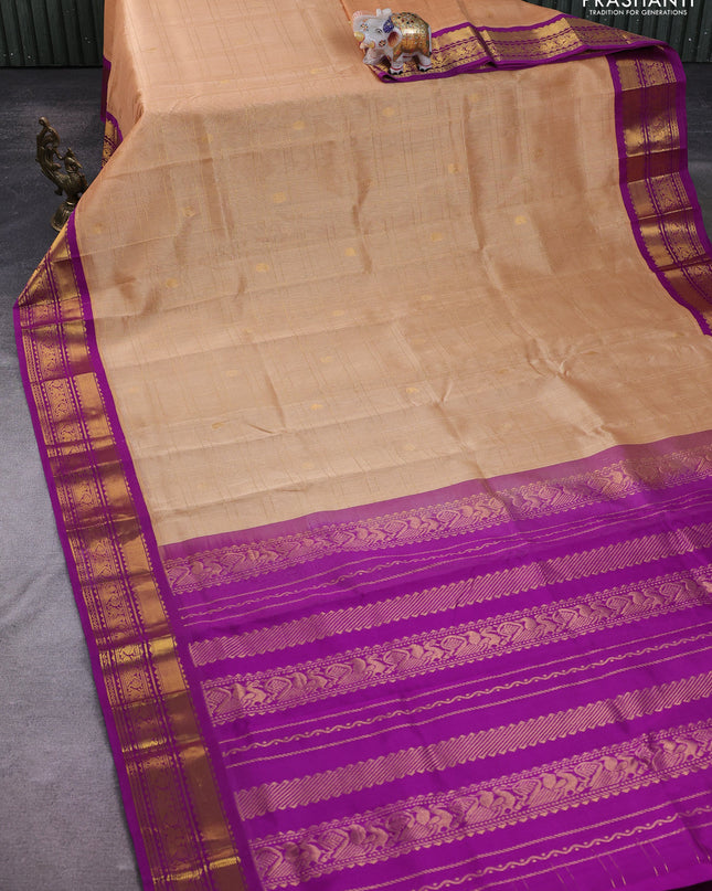 Silk Cotton saree sandal and blue with allover zari checks & buttas and zari woven korvai border