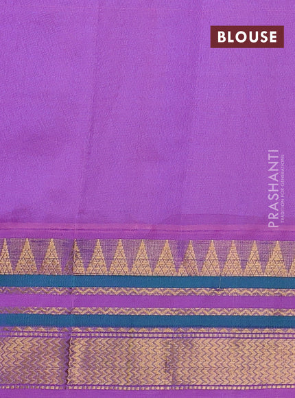 Silk Cotton saree lime yellow and lavender with allover zari checks & buttas and zari woven korvai border