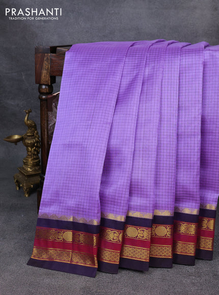 Silk Cotton saree lavender and deep violet with allover checked pattern and zari woven korvai border