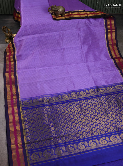 Silk Cotton saree lavender and deep violet with allover checked pattern and zari woven korvai border