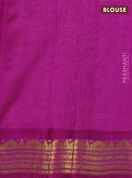 Silk Cotton saree peach pink and purple with plain body and zari woven korvai border