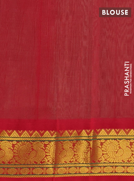 Silk Cotton saree pista green and red with allover zari checks & buttas and annam zari woven korvai border