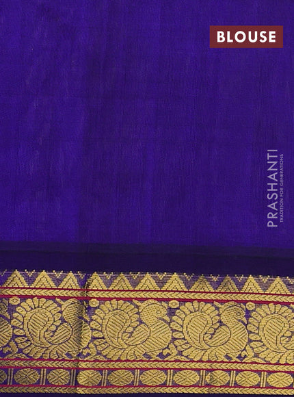 Silk Cotton saree cream and blue with allover zari checks & buttas and zari woven korvai border