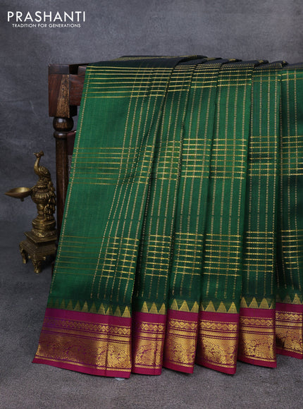 Silk Cotton saree green and purple with allover zari checked pattern and zari woven korvai border