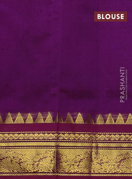 Silk Cotton saree green and purple with allover zari checked pattern and zari woven korvai border