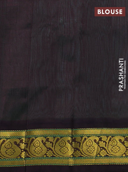 Silk Cotton saree teal green and coffee brown with plain body and zari woven korvai border