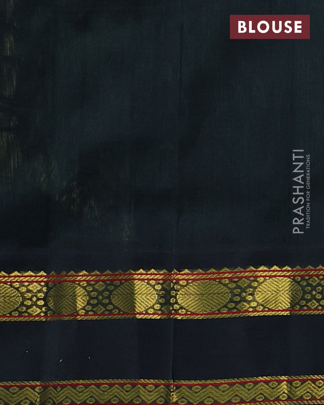 Silk Cotton saree pista green and dark green with plain body and zari woven korvai border