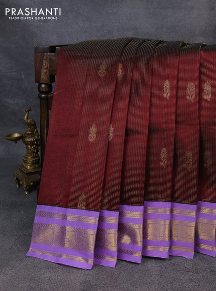 Silk Cotton saree maroon and lavender with allover vairaosi pattern and zari woven korvai border