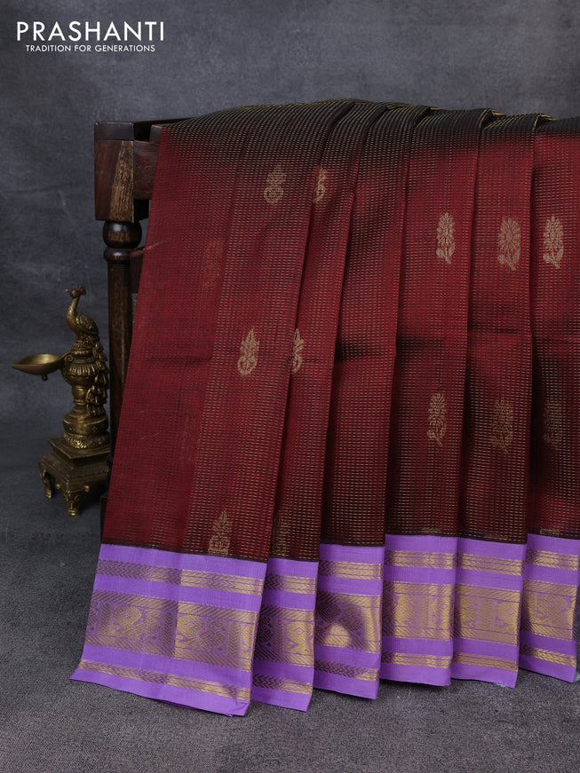 Silk Cotton saree maroon and lavender with allover vairaosi pattern and zari woven korvai border