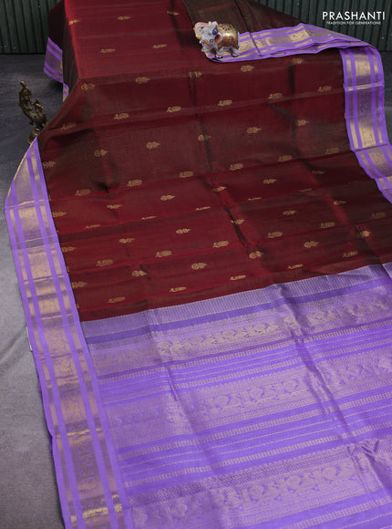 Silk Cotton saree maroon and lavender with allover vairaosi pattern and zari woven korvai border
