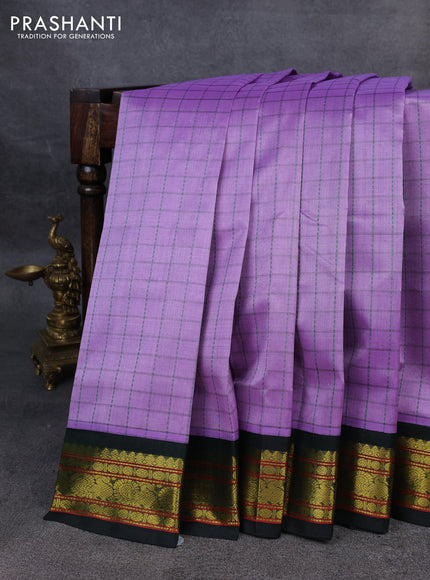 Silk Cotton saree lavender and bottle green with allover thread checked pattern and zari woven korvai border