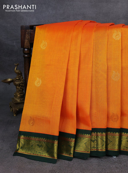 Silk Cotton saree orange and green with annam zari woven buttas and zari woven korvai border
