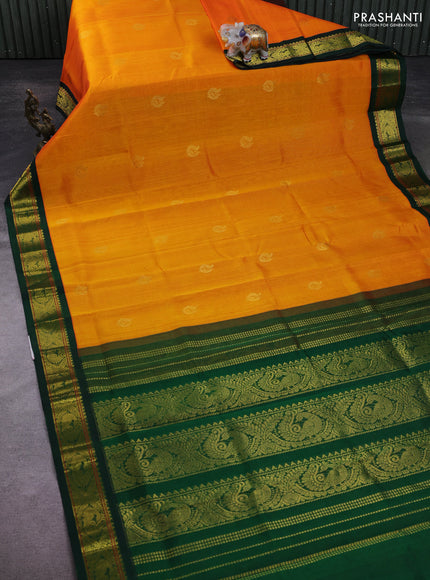 Silk Cotton saree orange and green with annam zari woven buttas and zari woven korvai border