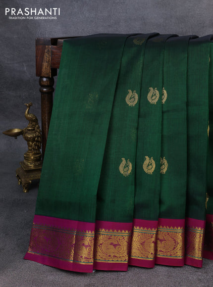 Silk Cotton saree green and purple with annam zari woven buttas and zari woven korvai border