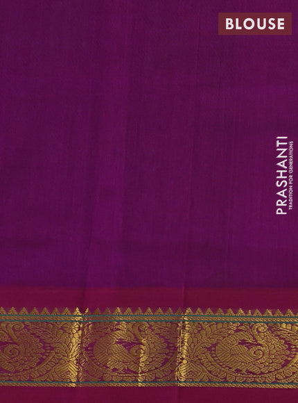 Silk Cotton saree green and purple with annam zari woven buttas and zari woven korvai border