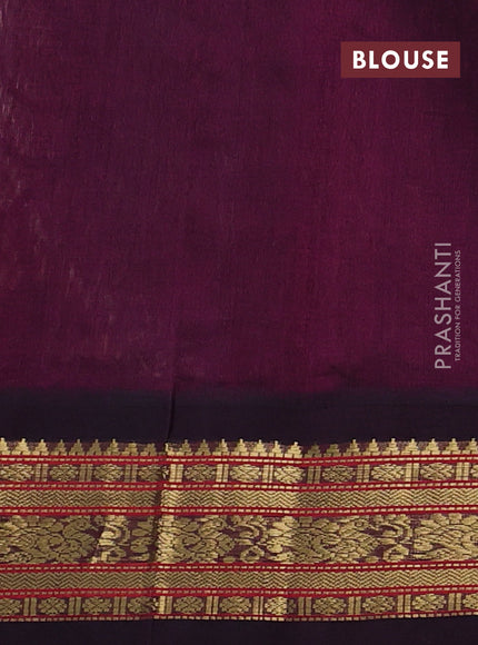 Silk Cotton saree sandal and deep purple with plain body and zari woven korvai border