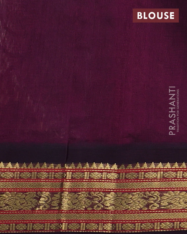 Silk Cotton saree sandal and deep purple with plain body and zari woven korvai border