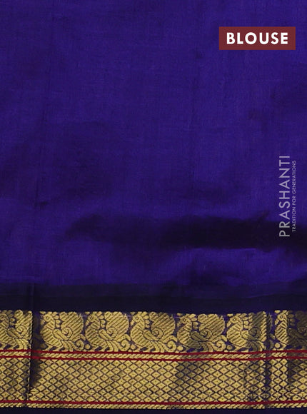 Silk Cotton saree mango yellow and blue with plain body and zari woven korvai border