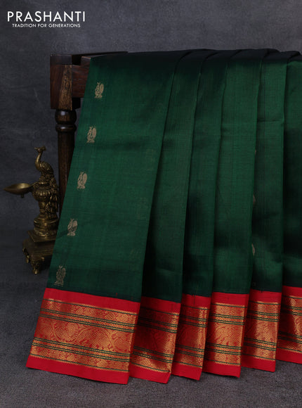 Silk Cotton saree green and red with annam zari woven buttas and zari woven korvai border